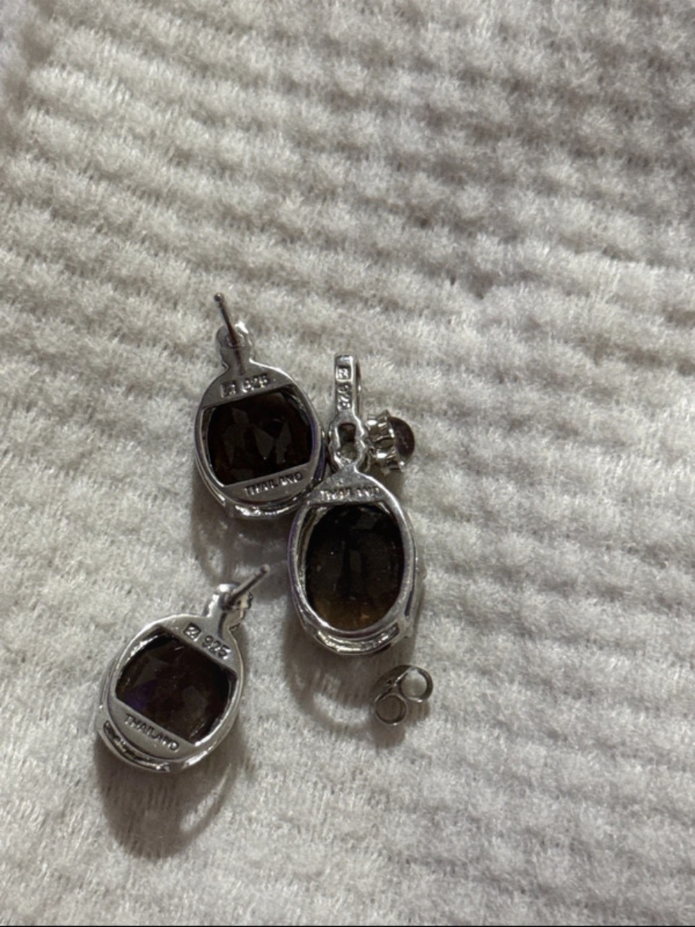 Sterling Silver Smoky Quartz Drop Earrings and Pendant Set